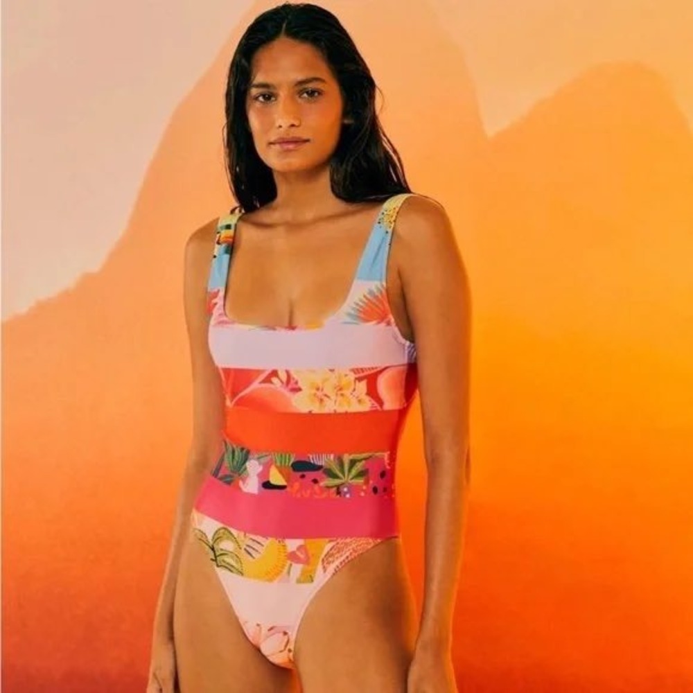 Farm Rio‎ Mixed Fruit Stripe One Piece Swimsuit One Piece Swimsuit XL